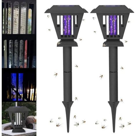 Lampe Solaire Anti-Insectes - LED Double Lumière Blanche et Violette - Étanche IP65 - Pour Jardin Terrasse Extérieur - Lot de 2 (1/4)