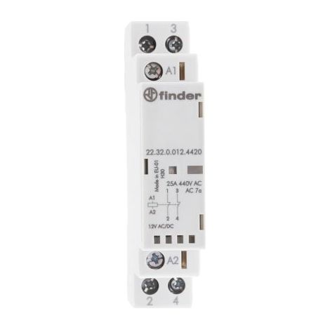 Contacteur Finder série 22 Series, 2 pôles , 2 N/F, 25 A, 12 V c.c. ( Prix pour 1 )