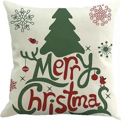 Weihnachtliches Dekokissen, dekorativer Leinenkissenbezug, Kissenüberzug für Sofa, Bett, Sessel (F) (1/2)