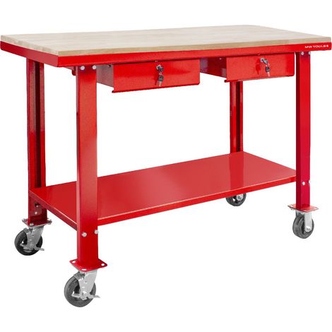 Établi 150 cm avec roues plateau MDF 2 tiroirs MW Tools DER1500WR (1/2)