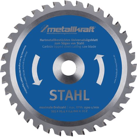 Lama per sega circolare per metallo STA D.355mm L.24mm HM, diametro D.254mm Z.80 METALLKRAFT