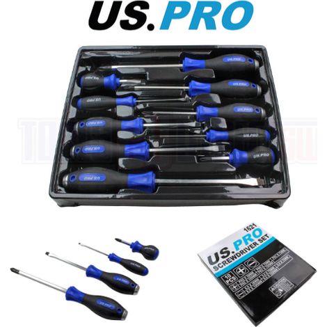 US PRO 10pc Screwdriver Set Phillips & Slotted With Magnetic Tips 1621 (1/4)