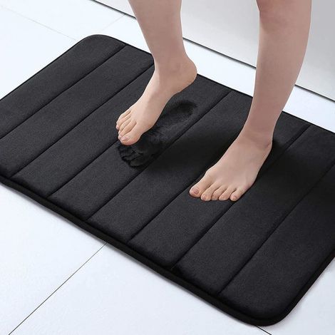 Tapis bain rayé 40x60cm doux confort super absorbant antidérapant épais séchage rapide, noir (1/5)