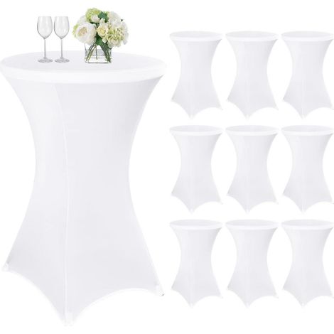 Lot de 10 Housses de table haute Blanc pour Ø 70-75 cm, nappe stretch avec repose-pieds