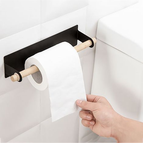 Support Essuie-Tout En Bois Adhésif Repositionnable Sous Meuble Et Sur Mur Cuisine Salle De Bain 2 Pièces (1/5)
