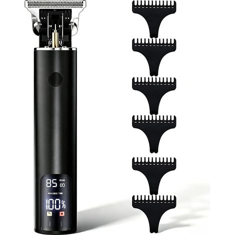 Tondeuse à cheveux pour hommes, tondeuse électrique sans fil, tondeuse à barbe étanche, écran LED, batterie 1200 mAh avec câble de charge USB-C, vitesse réglable, double mode d'alimentation. (1/5)