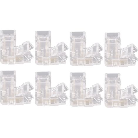Lot de 8 connecteurs pour ruban LED COB 5 mm à 2 broches, connecteurs transparents en forme de L sans espace, adaptateur d'extension sans soudure