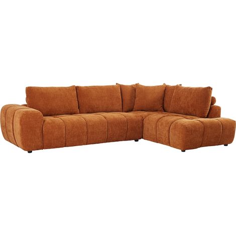 Divano angolare destro con schienale in tessuto ciniglia terracotta CLENALI (1/5)