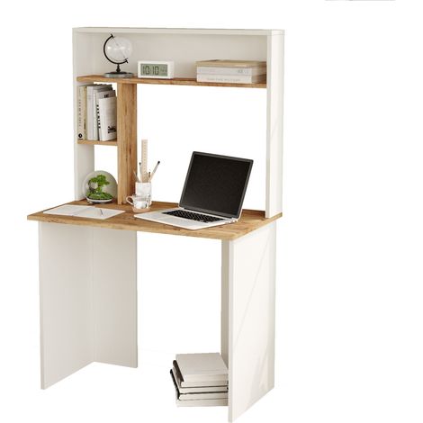 Scrivania Nicotera, 3 Ripiani, 4 Vani, Colore Ripiano Marrone, 90x52x149h cm Marrone Rovere Nodi
