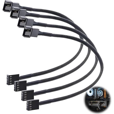 4 Câbles Extension Ventilateur PWM 4 Broches 42cm Tressés Mâle Femelle PC (1/5)