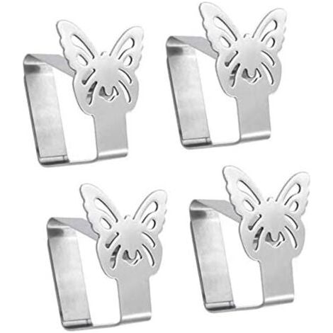 Hochwertige Tischdeckenclips aus Edelstahl – Stoffhalter für Tischwäsche – Tischclips für den Innen- und Außenbereich – Metallclips (4 Stück/Schmetterlingsclips) (1/4)