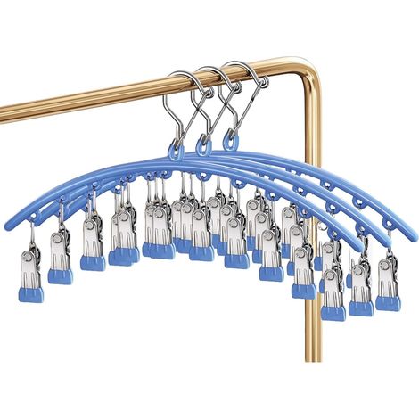 Pivotant Coupe-Vent accroche-Chaussettes,(3 pièces X 10 Clips chacun) Séchoir à Chaussettes en Acier Inoxydable Crochet tournant, Séchoir à sous-vêtements(Bleu) (1/5)