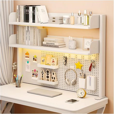 Étagère de bureau à clipser, bibliothèque réglable, étagère de bureau d'ordinateur avec étagères de rangement et panneau perforé pour bureau, panneau d'intimité et bureau de jeu (blanc, 60 cm (1/5)