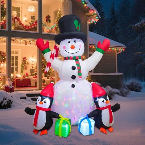 Gonflable de Noël Bonhomme de Neige - 173 cm Décoration Extérieure - Met Pingouins et Boîtes de Cadeaux - Éclairage LED Rotatif Intégré (1/5)