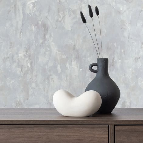 Plain Grey Textured Wallpaper Plaster Effect Pattern Beige White Quality Vinyl (1/2)