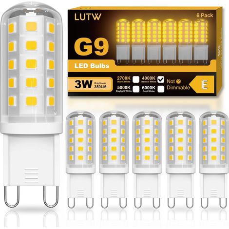 Lot de 6 - Ampoule LED G9 - Lumière Blanche Neutre 4000K - Économie d'énergie 3W Non Dimmable Pour Salon Cuisine Chambre Blanc 4,5cmx1,6cm (1/5)