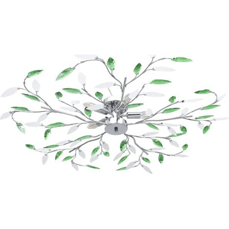 Plafonnier suspendu design contemporain forme de feuille 100 x 15 cm en métal chromé vert (1/5)