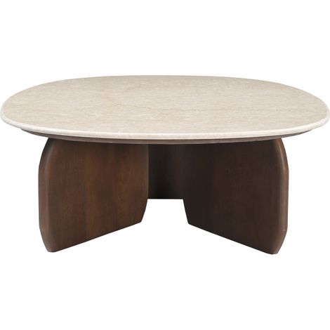 Table basse en marbre et bois massif - Blanc ivoire - Dalila (1/5)
