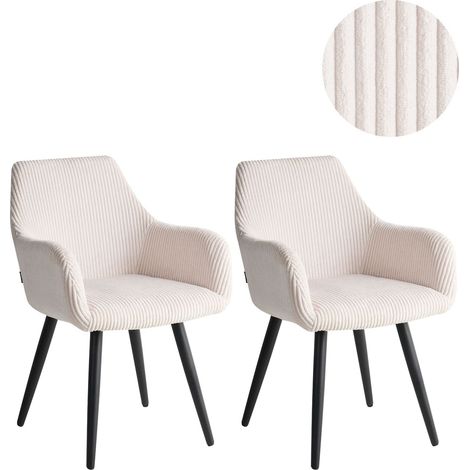 Set of 2 Corduroy Dining Accent Chairs Light Beige Upholstery with Armrests Metal Base Modern Design MORI (1/5)