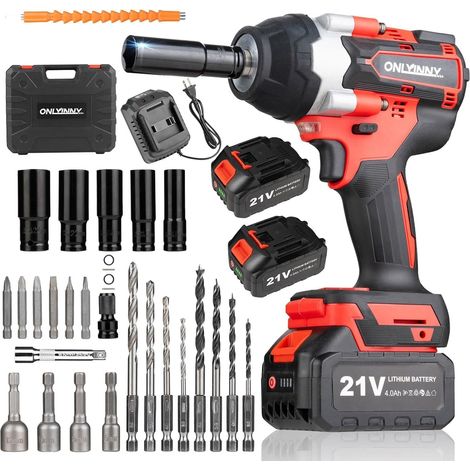 21V 1/2" 1000N.m (750 lb-ft), Brushless Impact Wrench with 2 x 4.0Ah Batteries, Fast Charger, 2300RPM and LED Lighting (1/5)