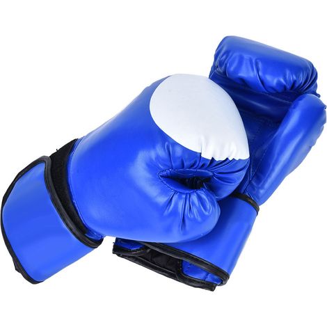 1 paire de gants de boxe en cuir PU Sanda pour l'entraînement au sac de frappe et au sparring (bleu) (1/5)