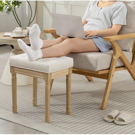 Tabouret 42x32x46,5 cm en bois beige, assise rembourrée stable, pour chambre – MEUBLIV (1/5)