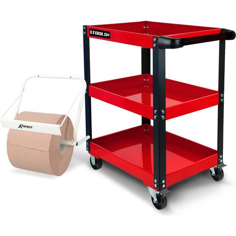 Chariot d'atelier BM TOOLS à 3 étages - Desserte, Plateaux de rangement pour outils, Servante, avec Distributeur de papier