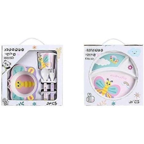 Service de table créatif pour enfants en fibre de bambou, ensemble de cinq pièces pour les enfants d'âge préscolaire, coffret cadeau Butterfly.Gift.Box