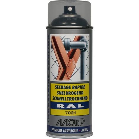 PEINTURE SECHAGE RAPIDE RAL ACRYL RAL7021 BRILLANT AEROSOL 400ML MOTIP (1/4)