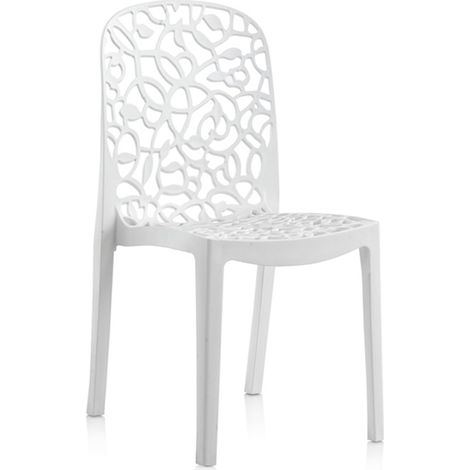 Pegane – Lot de 6 chaises empilables en résine blanche – Dimensions 47x50x87 cm – Résistantes aux intempéries et UV – Conception ergonomique
