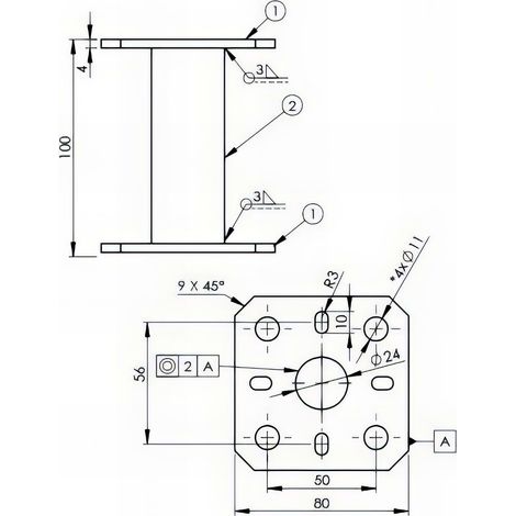 Pied de poteau à embase carré zingué à visser - 80 x 80 x 100 x 5,0 mm (1/4)
