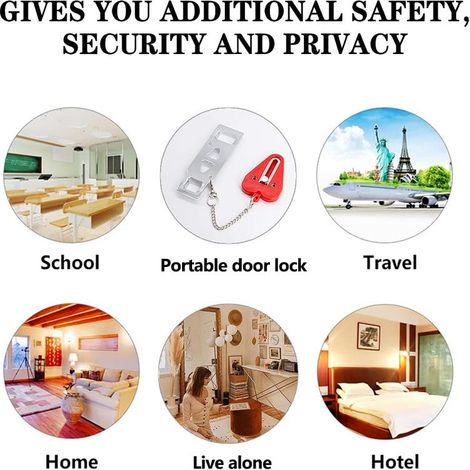 Serratura di sicurezza portatile per porta, utilizzata per la sicurezza domestica, serratura da viaggio per porta, serratura essenziale per dormitorio (2 pezzi) (1/4)