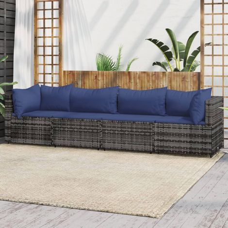 4 pcs Salon de jardin, Ensemble table et chaises de jardin, Meuble de jardin avec coussins Gris Résine tressée MKW189258 (1/5)