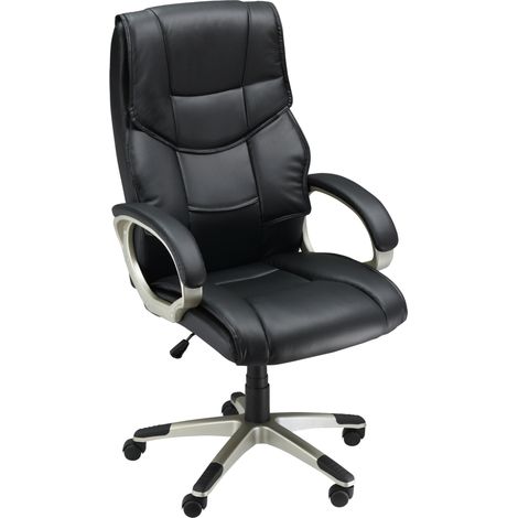 Fauteuil de bureau, fauteuil de direction à bascule, fauteuil de bureau ergonomique pivotant, siège sport, dossier haut, noir, similicuir, métal, 70 x 58 x 114–124 cm (1/5)