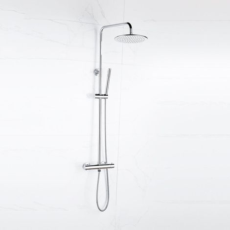 FugaFlow Eccelente Sobrado Ensemble de douche pluie - thermostatique - pommeau 25cm - douchette ronde - Chrome (1/4)