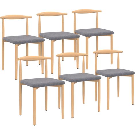 Set di 6 sedie da pranzo NOE in finto legno con sedute in tessuto grigio chiaro