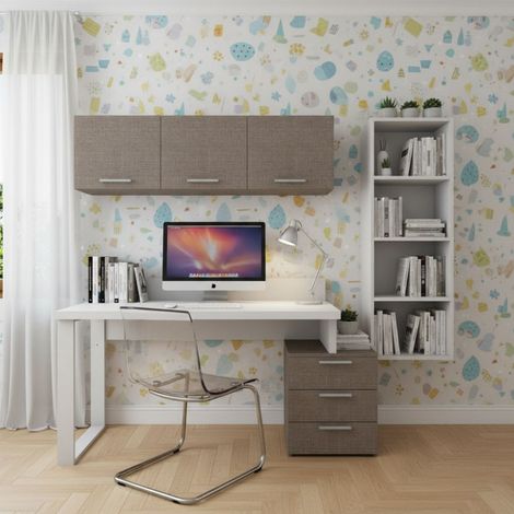 Angolo libreria design con cubotti e cassettiera - Soluzione moderna e salvaspazio - Bianco e Fumo