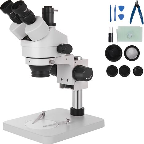 VEVOR Microscopio Trinoculare Digitale Composito Zoom 3.5X-90X Microscopio Biologico Trinoculare Senza Luce da Laboratorio 360° Girevole con Supporto a Colonna Senza Luce