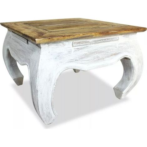 Table basse carrée bois de récupération clair et blanc Miness (1/3)