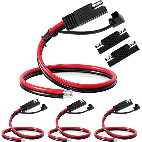 4pcs Câble de connecteur SAE 12V Terminal de Batterie 12 AWG 30 cm SAE d'extension à déconnexion Rapide 2 Broches pour Motos, Voitures, tracteurs avec Capuchon Anti-poussière (1/5)