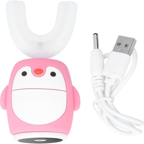 Brosse à dents électrique enfant U-shaped rose, design cartoon mignon, outil d'hygiène bucco-dentaire, nettoyage efficace, lot de 1 (1/5)