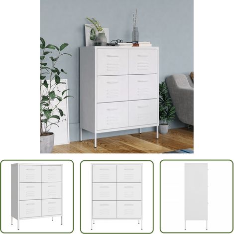 The Living Store Schubladenschrank Weiß 80x35x101,5 cm Stahl - Schubladenschrank - Lagerschrank - Aufbewahrungsraum - Metallschrank - Weißes Regal (1/5)