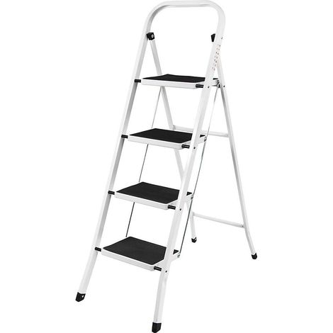4 Step Folding Portable Step Ladder Lightweight Compact Steel Ladder Easy Storage Anti Slip Rubber Mat Ideal for Home/Kitchen/Office/DIY