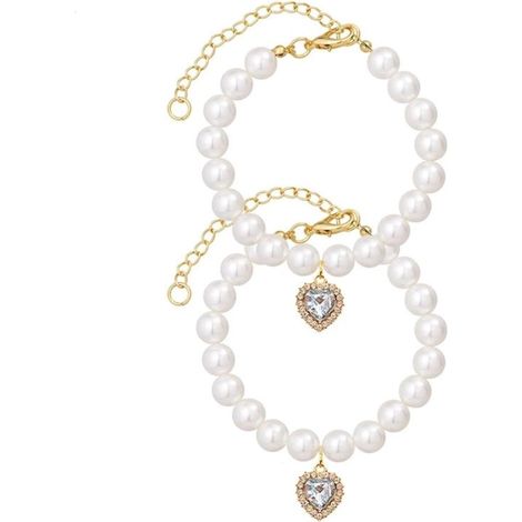 Collar de perlas para gatos y perros, elegante y adorable, accesorio ajustable para cachorros y gatos pequeños (blanco, S) (1/5)