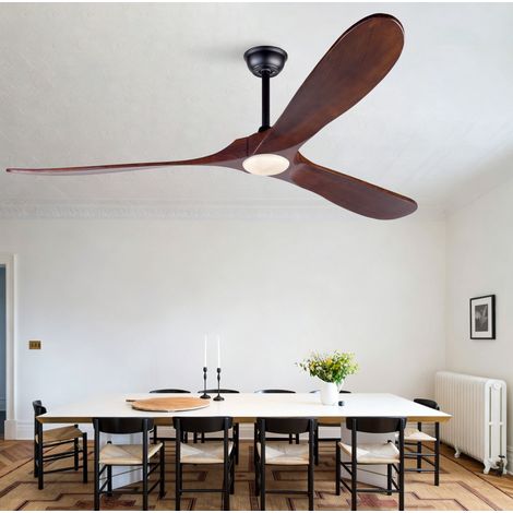 Ventilatore da soffitto con luce 176 cm, 3 pale in legno, 6 velocità, telecomando DESVIAE (1/5)