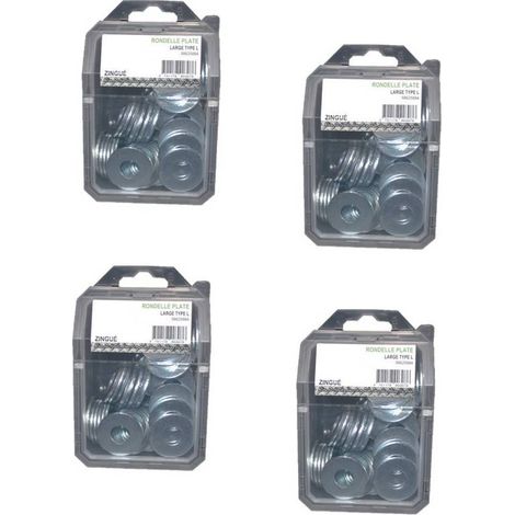 4 Coques de 100 Rondelles Plates Larges M10 mm - NFE 25513 - Zingué blanc - D-Work