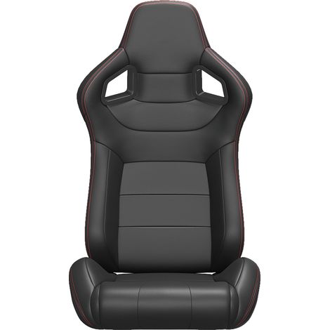 1 pièce Siège baquet universel coutures rouges, cuir PVC rouge, dossier réclinable aspect carbone, avec coulisse de réglage (support de siège non inclus (1/5)