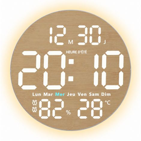 Horloge murale digitale LED ronde 5572 finition grain de bois jaune 5572 jaune 725 g – Livraison gratuite