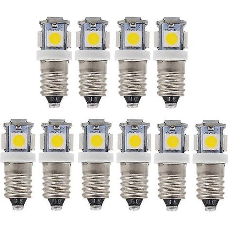 Lot de 10 ampoules LED E10 9V blanc froid 5 SMD 5W (blanc froid, 9V)