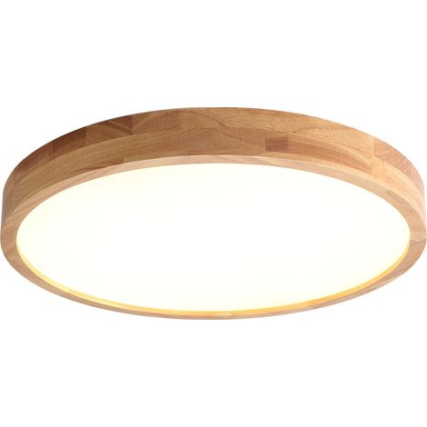Plafonnier LED en bois, 24 W, trois couleurs LED, plafonnier rond en bois Ø 30 cm, convient pour salon, cuisine, salle à manger, couloir, maison, bureau, chambre d'enfant [Classe d'efficacité énergéti